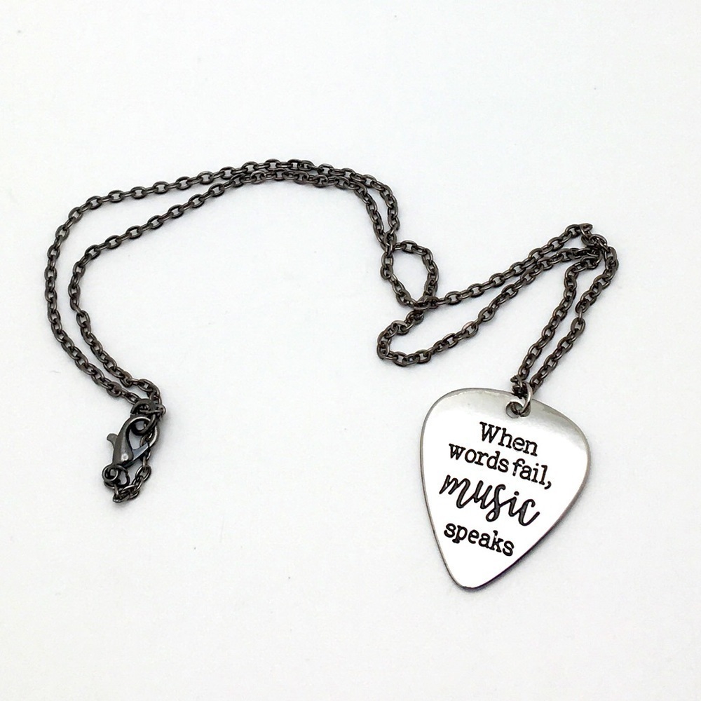 Stainless Steel Guitar Pick Charm Necklace 16"